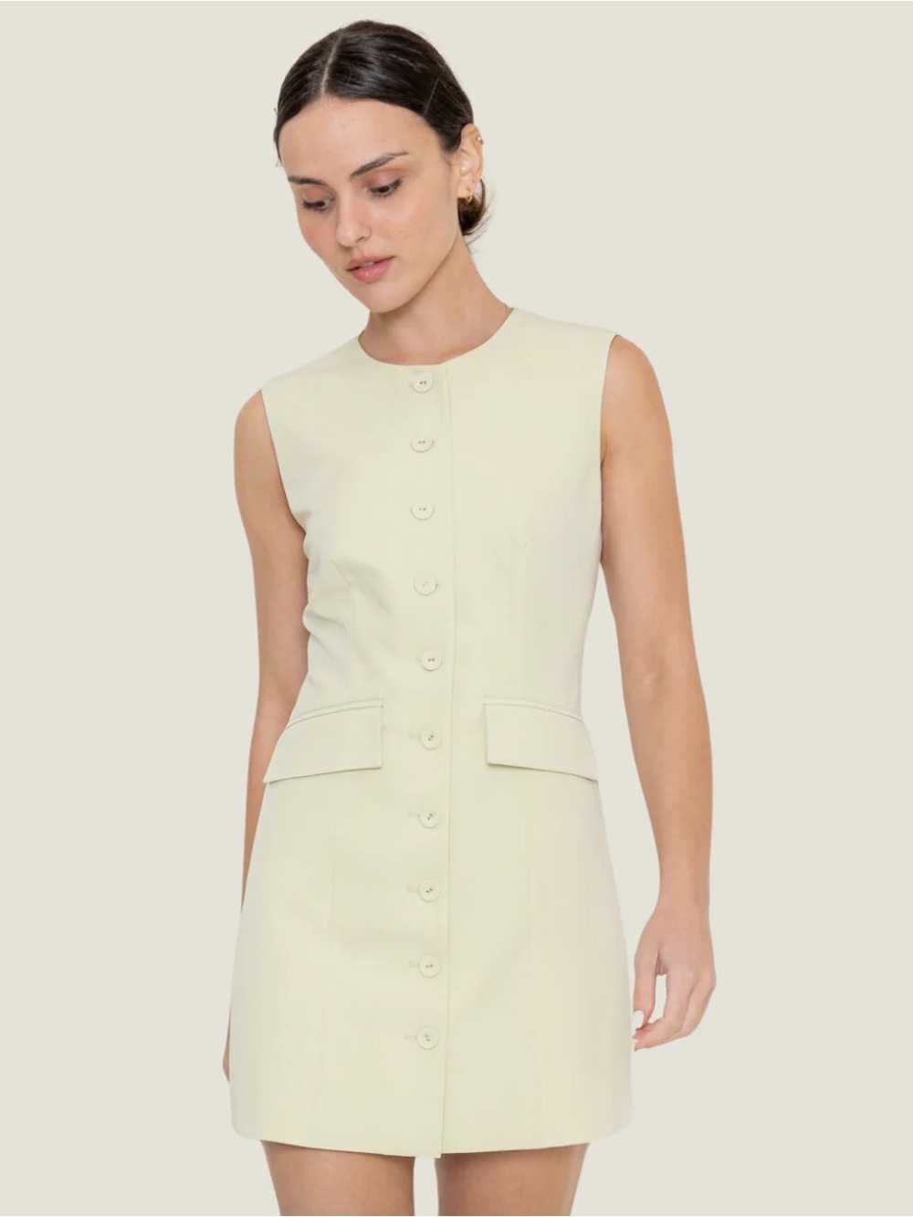 Sage Serene Cream Button-Front‎ Sleeveless Mini Dress Size Medium NWOT